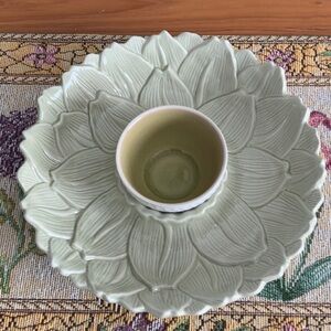 Green Floral Serving Platter with Bowl